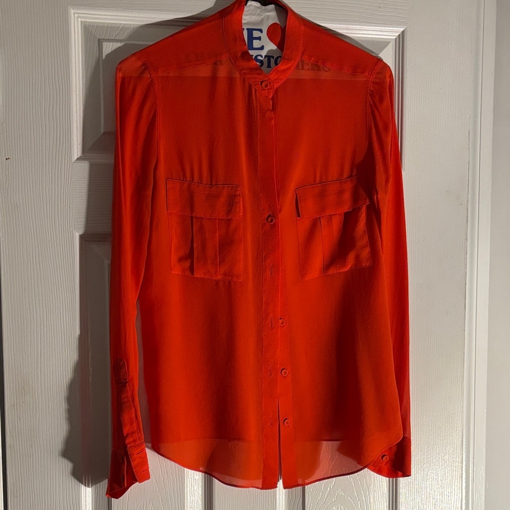 Vintage BCBG Maxazria sheer Red-Orange Button-Up Blouse